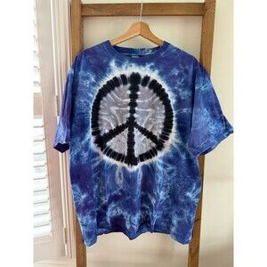 Vintage 90s Tie Dye Peace Sign Shirt Mens XL Multicolor Hippie USA Woodstock